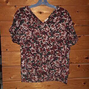 Treasure & Bond V-Neck Top Blouse Dress Women Size Small Green Red